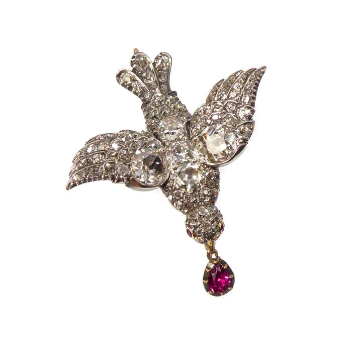 Diamond and ruby St. Esprit bird brooch-pendant